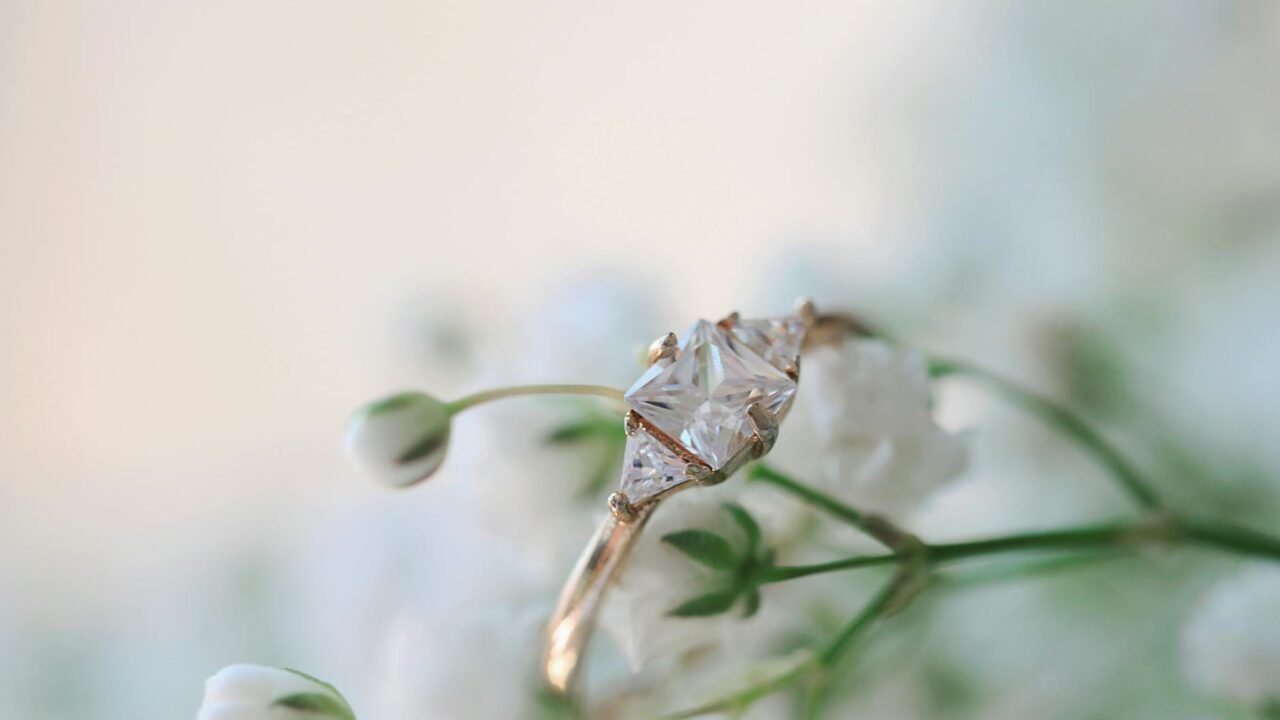 gold colored solitaire ring